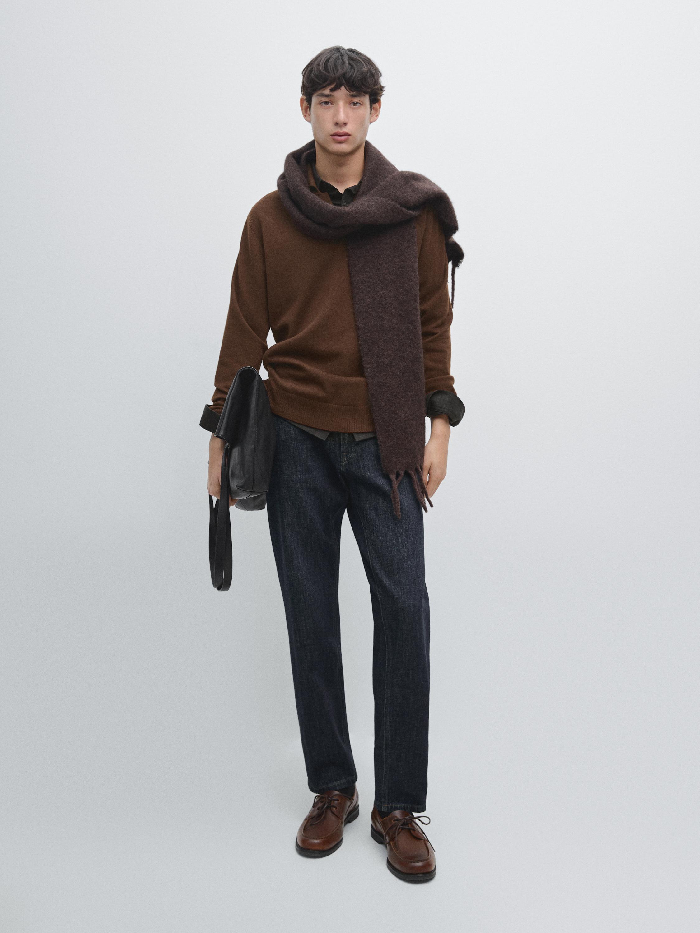 Pull polo col V en maille 100 % laine